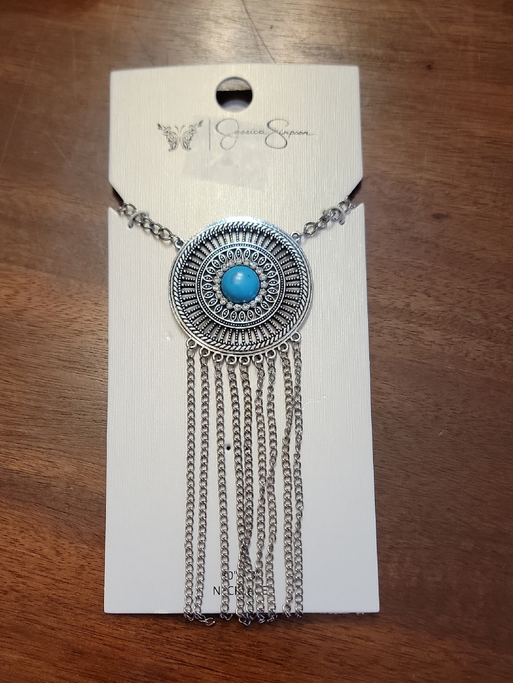 Jessica Simpson Silver-Tone Medallion Necklace with Turquoise Blue Accent